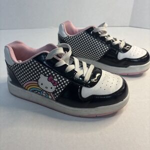 Hello Kitty Girls Sneakers Size 3 Medium Black White Pink Rainbow Sanrio Shoes